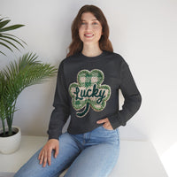 Lucky Shamrock Faux Knit – Gildan Heavy Blend | Trendy Men's and Women’s Soft Sweatshirt. Direct to Garment. Printed & Shipped in the USA. Unisex Sizes.