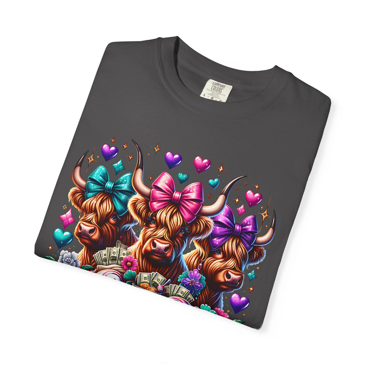 Cute Highland Cows Bingo Squad - Comfort Colors | Trendy Women's T-Shirt. Direct to Garment. Printed & Shipped in the USA. Unisex Sizes.