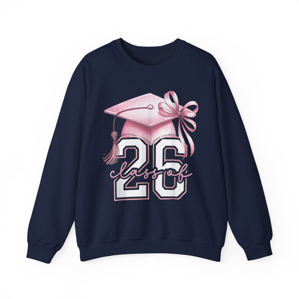 Pink Coquette, Class of 2026 26 Graduation, Pink Cap – Gildan Heavy Blend | Trendy Women’s Soft Sweatshirt. Direct to Garment. Printed & Shipped in the USA. Unisex Sizes.