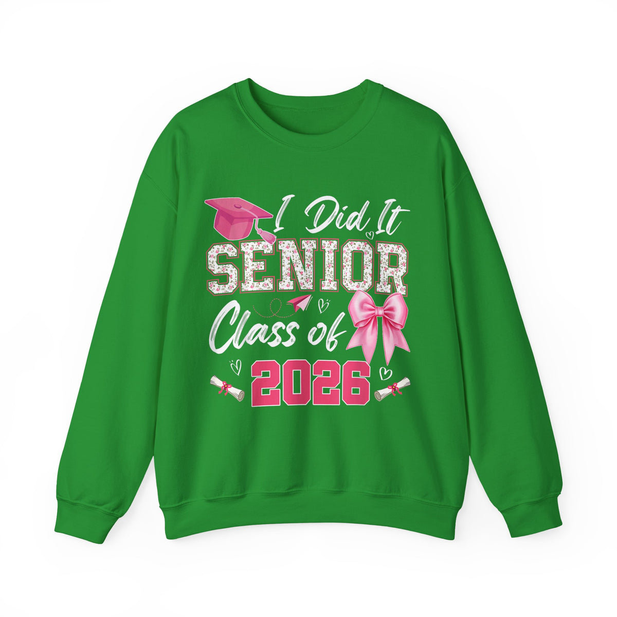 Class of 2026 I Did It Senior Coquette Bow Graduation – Gildan Heavy Blend | Trendy Women’s Soft Sweatshirt. Direct to Garment. Printed & Shipped in the USA. Unisex Sizes.