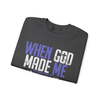When God Made Me "This'll Be Fun" Christian Faith Distressed – Gildan Heavy Blend | Trendy Women’s and Men's Soft Sweatshirt. Direct to Garment. Printed & Shipped in the USA. Unisex Sizes.