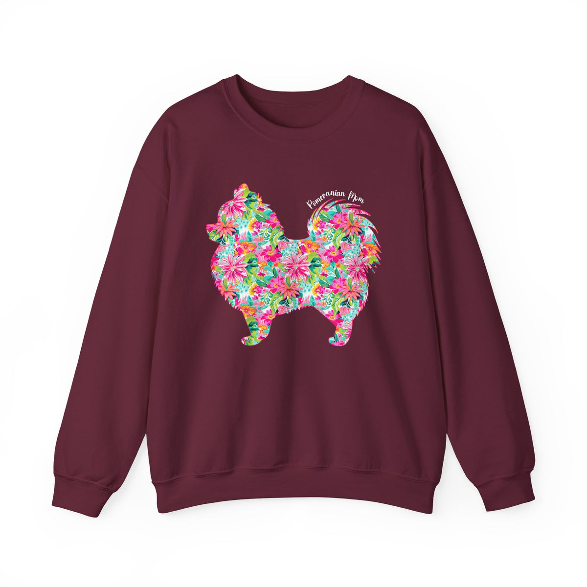 Pomeranian Mom, Floral – Gildan Heavy Blend | Trendy Women’s Soft Sweatshirt. Direct to Garment. Printed & Shipped in the USA. Unisex Sizes.