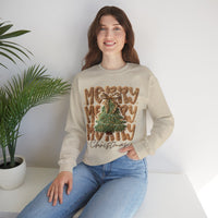 Merry Merry Merry Christmas, Faux Latch Hook Yarn – Gildan Heavy Blend | Trendy Women’s Soft Sweatshirt. Direct to Garment. Printed & Shipped in the USA. Unisex Sizes.