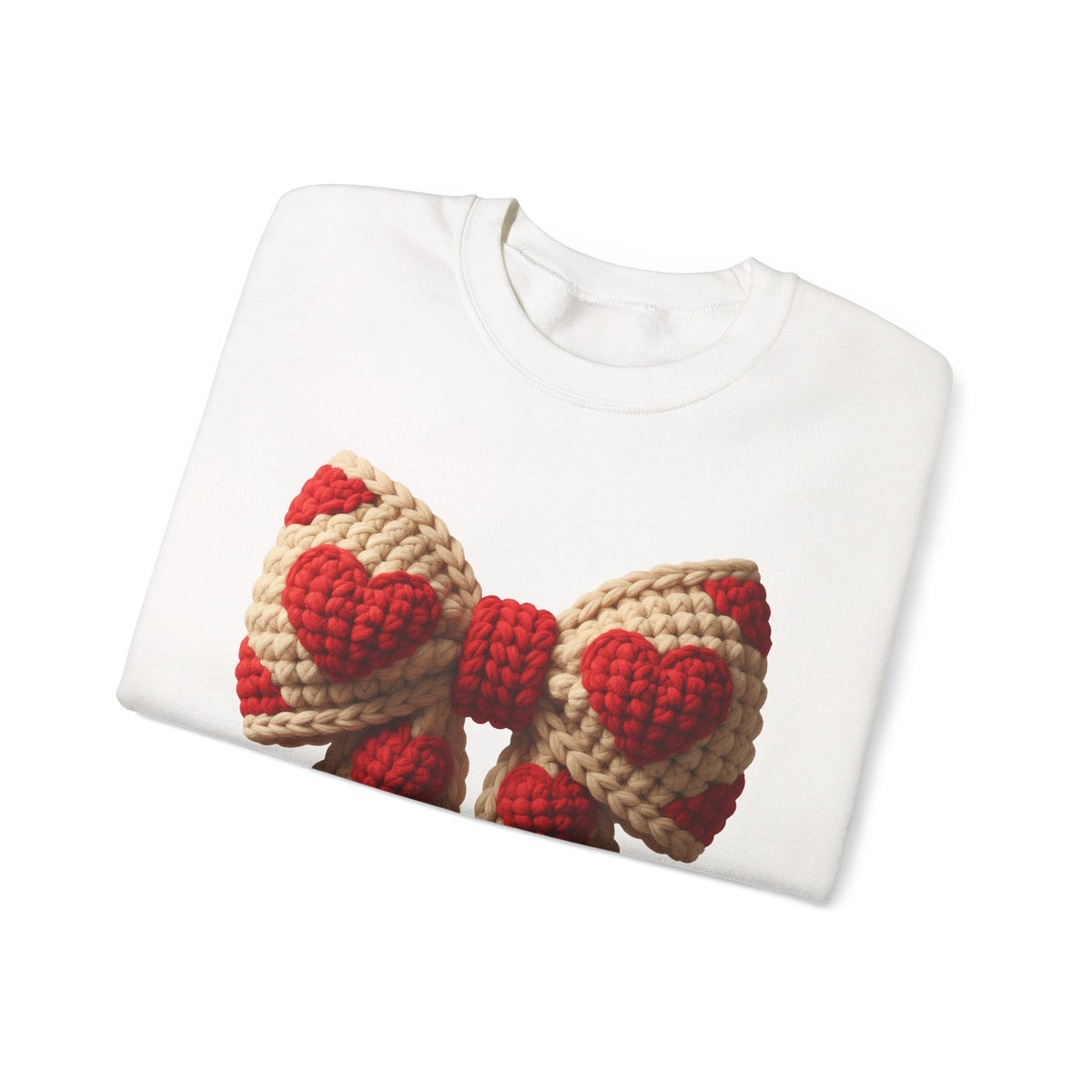Faux Crochet Valentine Bow – Gildan Heavy Blend | Trendy Women’s Soft Sweatshirt. Direct to Garment. Printed & Shipped in the USA. Unisex Sizes.