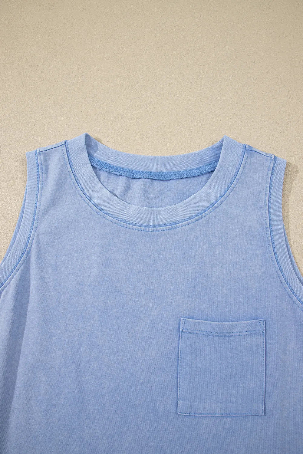 Mineral Wash (Sky Blue) Sleeveless Top with Chest Pocket