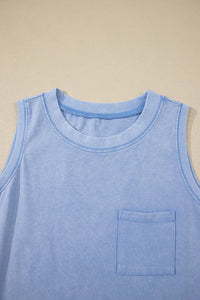 Mineral Wash (Sky Blue) Sleeveless Top with Chest Pocket