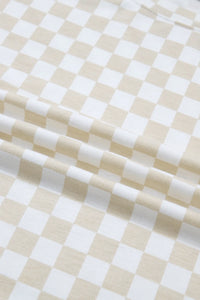 Khaki & White 2pc Checkered Print Half Sleeve Loungewear with Pockets