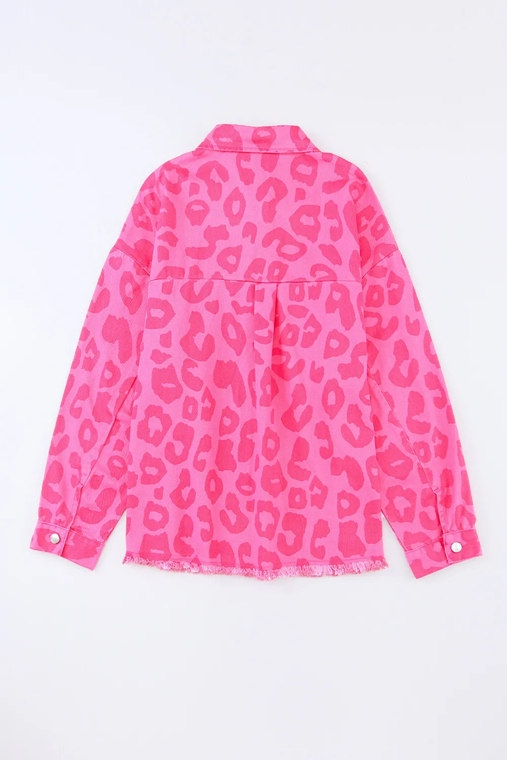 Vibrant Pink Leopard Print Lightweight Jean Jacket with Raw Hem