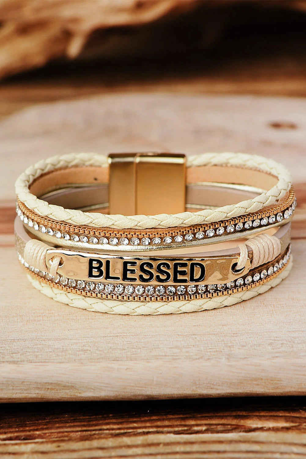 Beige BLESSED Layered Buckle Bracelet