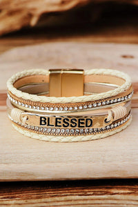 Beige BLESSED Layered Buckle Bracelet