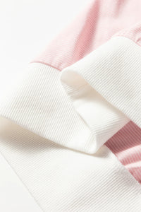 Pink Stripe Contrast Edge Patchwork Long Sleeve Top