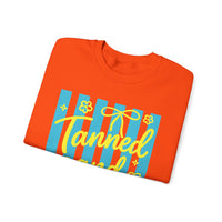 Tanned and Tipsy – Gildan Heavy Blend | Trendy Women’s Soft Sweatshirt. Direct to Garment. Printed & Shipped in the USA. Unisex Sizes.