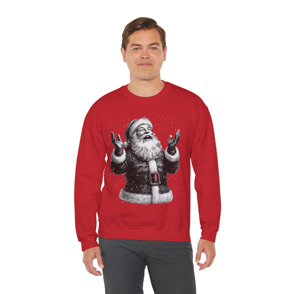 Joyful Santa - Black and White Vintage – Gildan Heavy Blend | Trendy Women’s and Men's Soft Sweatshirt. Direct to Garment. Printed & Shipped in the USA. Unisex Sizes.