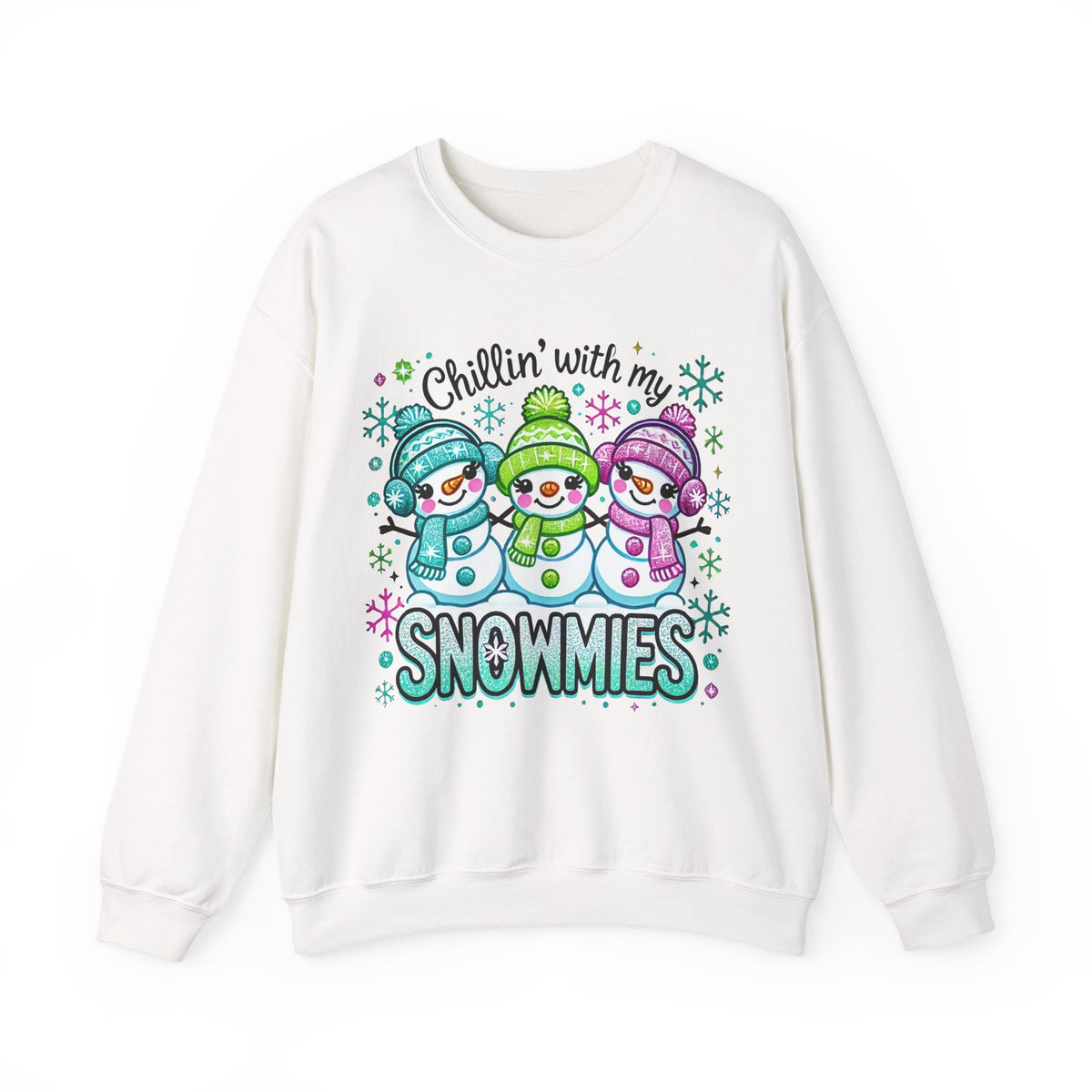 Chillin' With My Snowmies, Winter Snowman – Gildan Heavy Blend | Trendy Women’s Soft Sweatshirt. Direct to Garment. Printed & Shipped in the USA. Unisex Sizes.