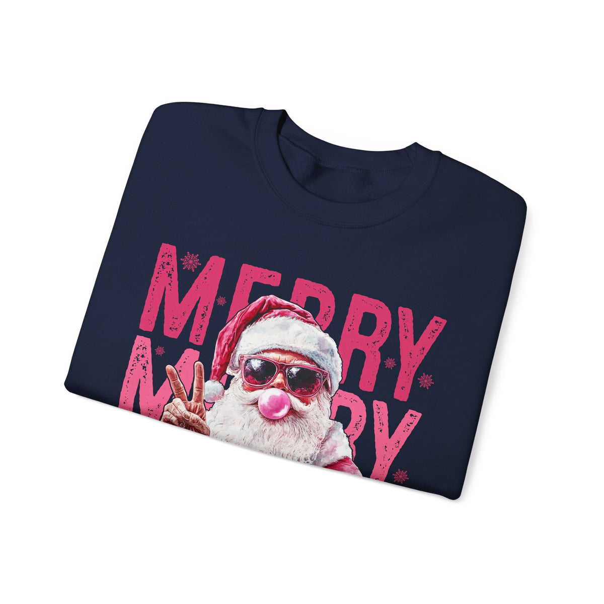 Pink Merry Christmas Bubblegum Santa – Gildan Heavy Blend | Trendy Women’s Soft Sweatshirt. Direct to Garment. Printed & Shipped in the USA. Unisex Sizes.