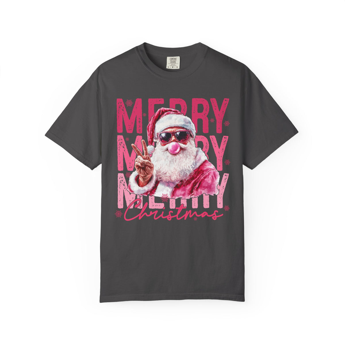 Pink Merry Christmas Bubblegum Santa - Comfort Colors | Trendy Women's T-Shirt. Direct to Garment. Printed & Shipped in the USA. Unisex Sizes.