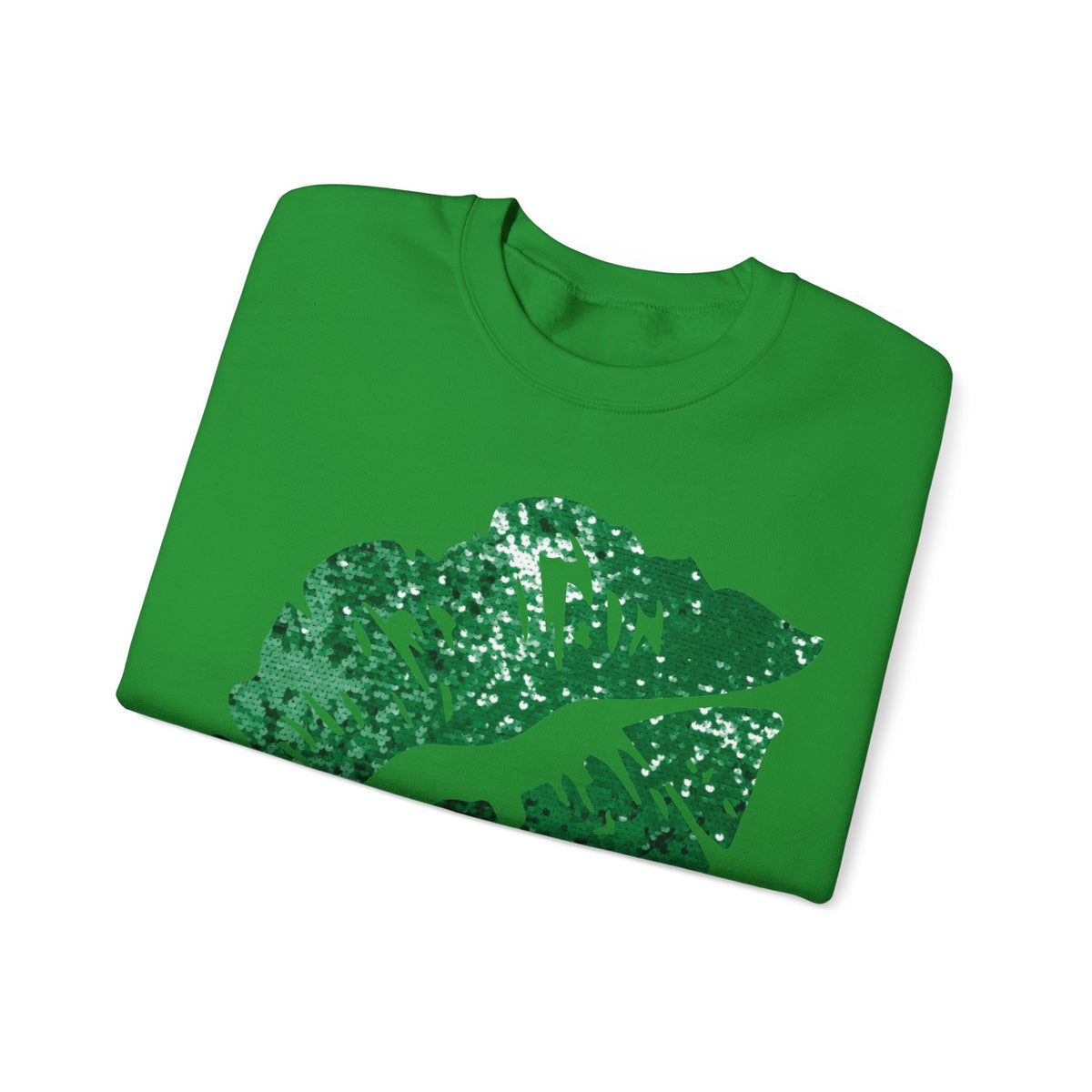 Green Faux Glitter Kiss – Gildan Heavy Blend | Trendy Women’s Soft Sweatshirt. Direct to Garment. Printed & Shipped in the USA. Unisex Sizes.