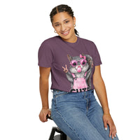 Cute But Feral, Squirrel in Pink Bibs - Comfort Colors | Trendy Women's T-Shirt. Direct to Garment. Printed & Shipped in the USA. Unisex Sizes.