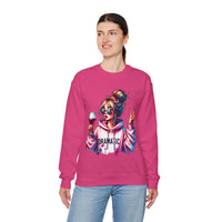 Dramatic Girl With Wine Messy Bun Peace Sign – Gildan Heavy Blend | Trendy Women’s Soft Sweatshirt. Direct to Garment. Printed & Shipped in the USA. Unisex Sizes.