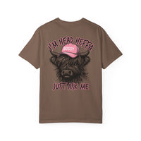 Head Heffa Highland Cow, Front & Back Print - Comfort Colors | Trendy Women's T-Shirt. Direct to Garment. Printed & Shipped in the USA. Unisex Sizes.