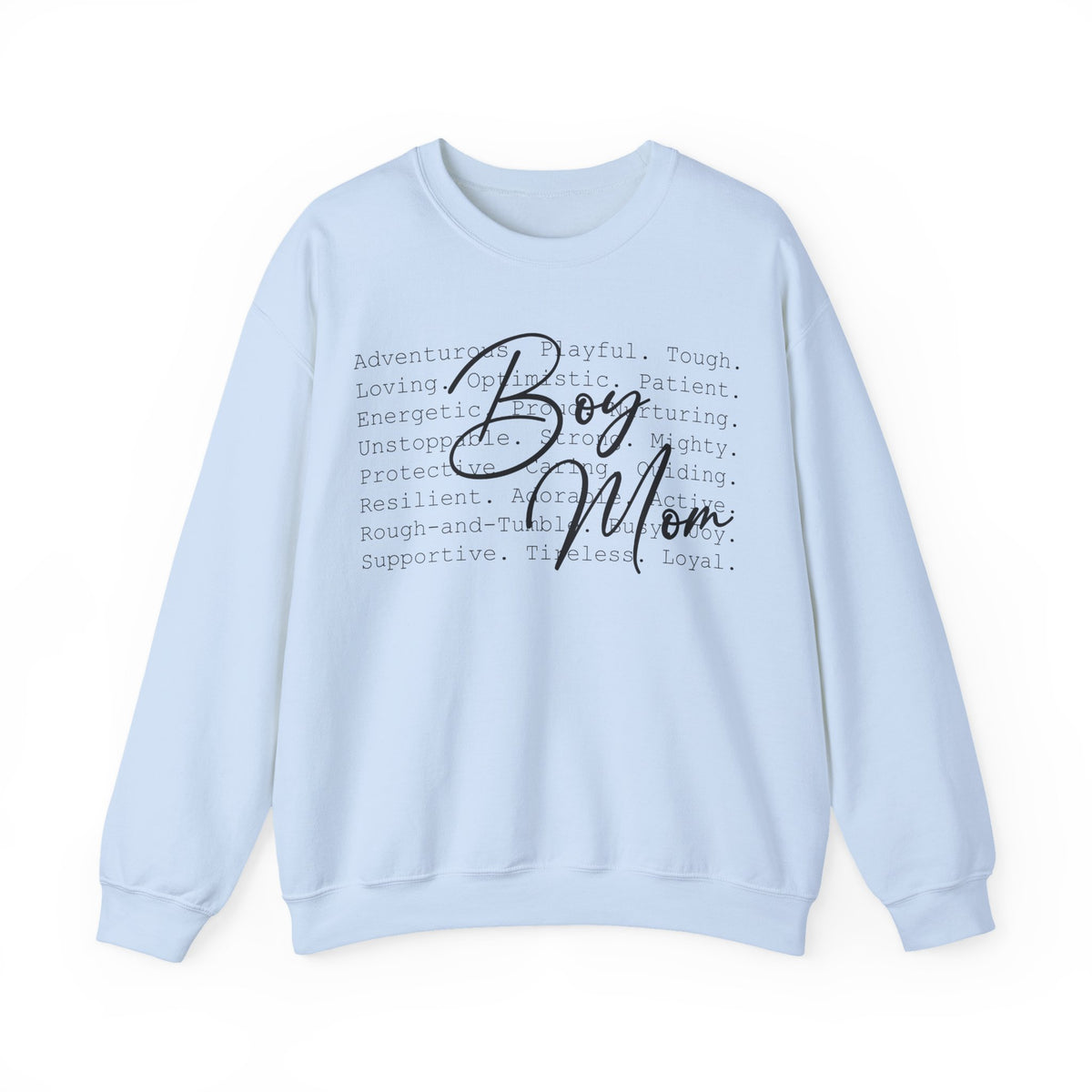 Boy Mom Typography – Gildan Heavy Blend | Trendy Women’s Soft Sweatshirt. Direct to Garment. Printed & Shipped in the USA. Unisex Sizes.