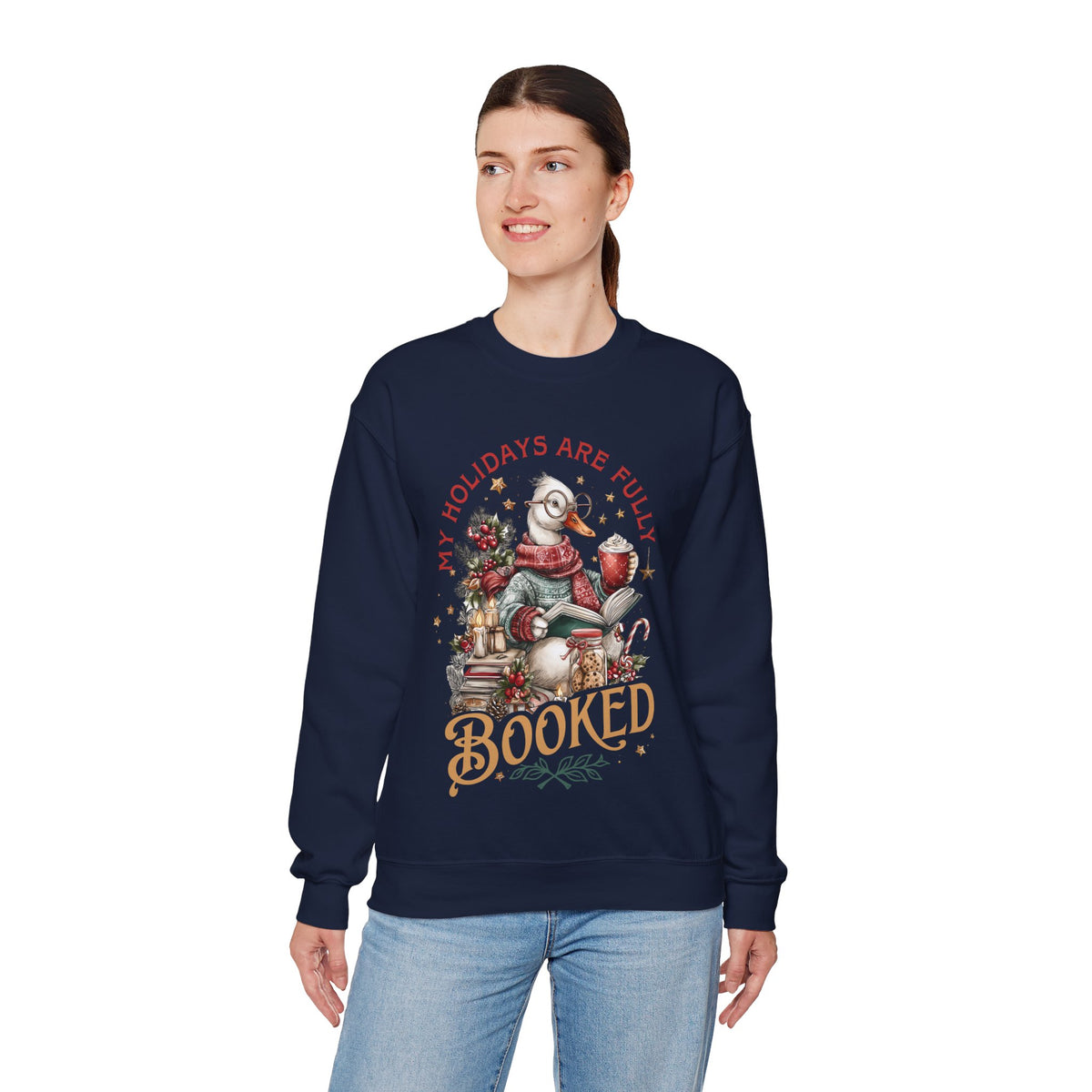 My Holidays are Fluffy and Booked – Gildan Heavy Blend | Trendy Women’s Soft Sweatshirt. Direct to Garment. Printed & Shipped in the USA. Unisex Sizes.