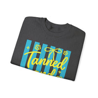 Tanned and Tipsy – Gildan Heavy Blend | Trendy Women’s Soft Sweatshirt. Direct to Garment. Printed & Shipped in the USA. Unisex Sizes.