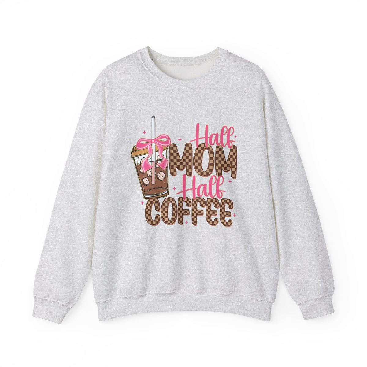 Half Mom Half Coffee, Cute Leopard Print Coffee Design – Gildan Heavy Blend | Trendy Women’s Soft Sweatshirt. Direct to Garment. Printed & Shipped in the USA. Unisex Sizes.
