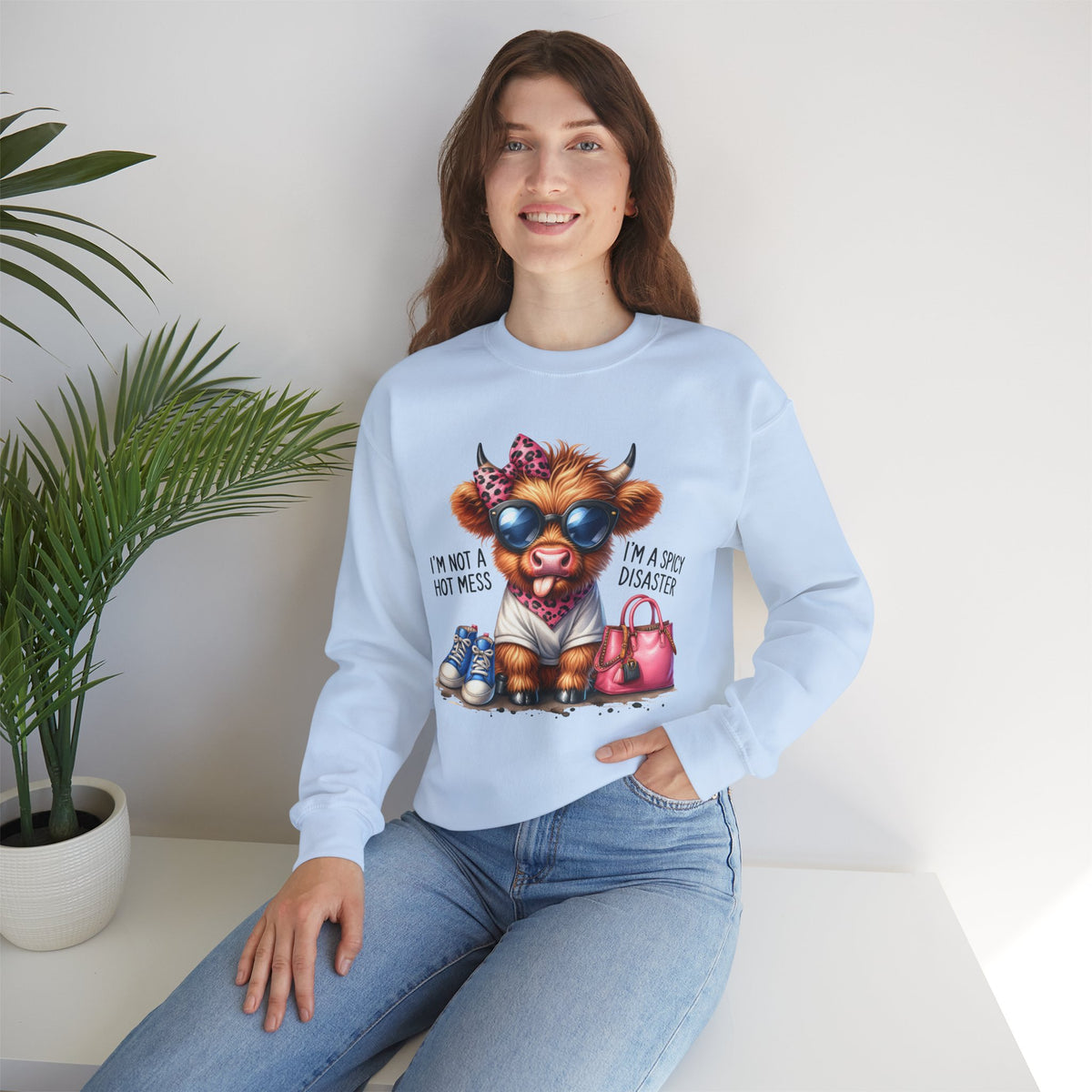 I’m Not a Hot Mess, I’m a Spicy Disaster – Gildan Heavy Blend | Trendy Women’s Soft Sweatshirt. Direct to Garment. Printed & Shipped in the USA. Unisex Sizes.