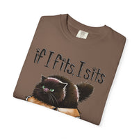If I Fits I Sits, Cat in a Box - Comfort Colors | Trendy Women's and Men's T-Shirt. Direct to Garment. Printed & Shipped in the USA. Unisex Sizes.