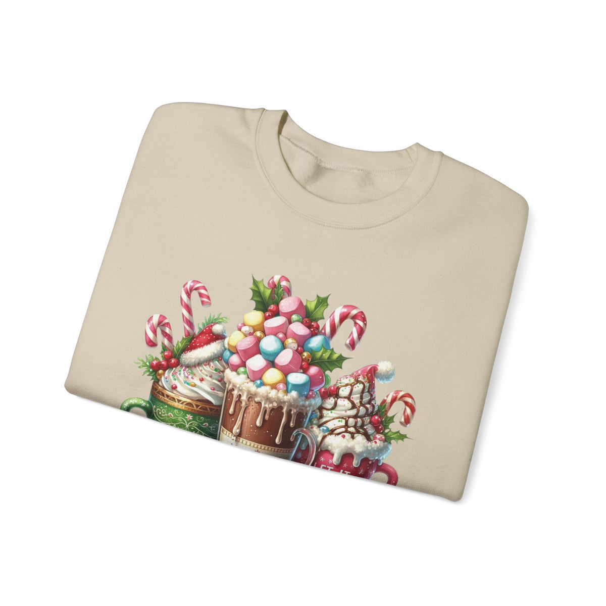 Hot Chocolate Mugs Christmas Hot Cocoa – Gildan Heavy Blend | Trendy Women’s Soft Sweatshirt. Direct to Garment. Printed & Shipped in the USA. Unisex Sizes.