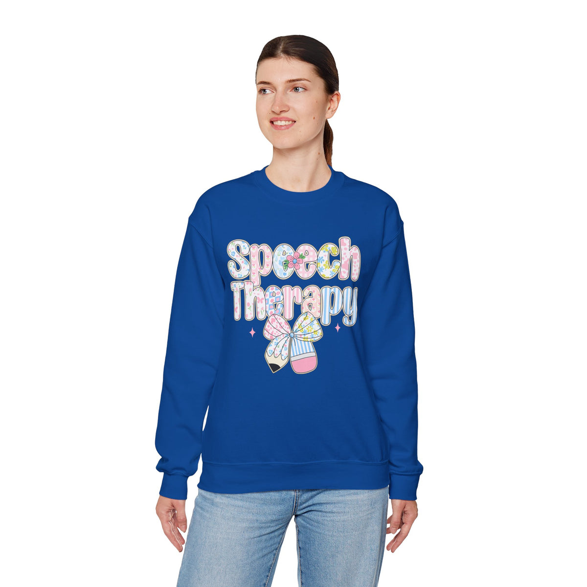 Speech Therapy - Pink Blue Coquette – Gildan Heavy Blend | Trendy Women’s Soft Sweatshirt. Direct to Garment. Printed & Shipped in the USA. Unisex Sizes.