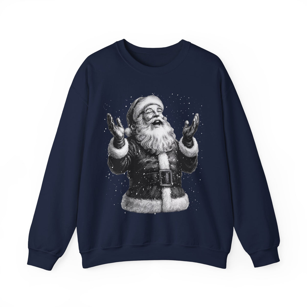 Joyful Santa - Black and White Vintage – Gildan Heavy Blend | Trendy Women’s and Men's Soft Sweatshirt. Direct to Garment. Printed & Shipped in the USA. Unisex Sizes.