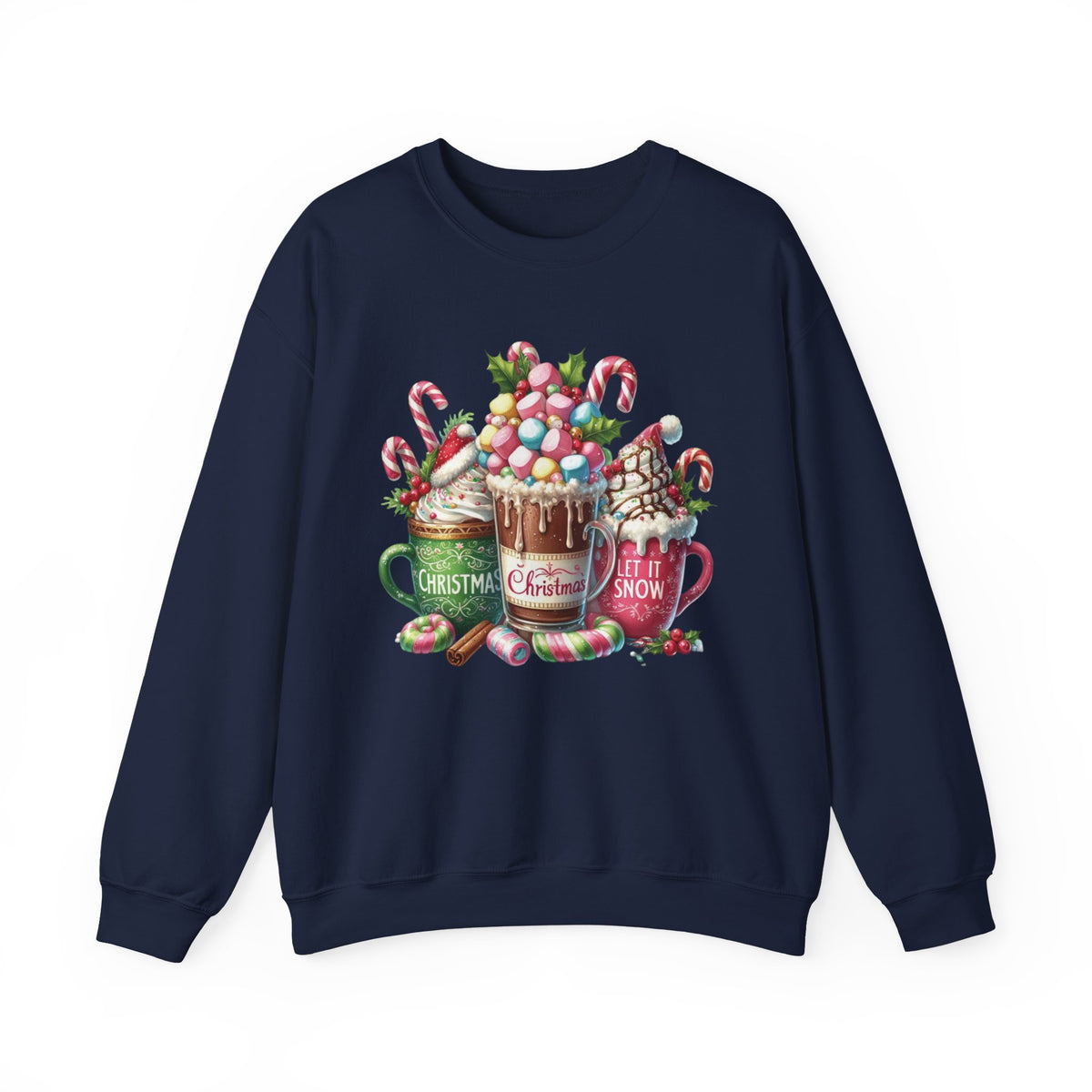 Hot Chocolate Mugs Christmas Hot Cocoa – Gildan Heavy Blend | Trendy Women’s Soft Sweatshirt. Direct to Garment. Printed & Shipped in the USA. Unisex Sizes.