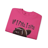If I Fits I Sits, Cat in a Box – Gildan Heavy Blend | Trendy Women’s and Men's Soft Sweatshirt. Direct to Garment. Printed & Shipped in the USA. Unisex Sizes.