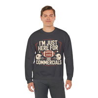 I'm Just Here for Food and Commercials – Gildan Heavy Blend | Trendy Women’s and Men's Soft Sweatshirt. Direct to Garment. Printed & Shipped in the USA. Unisex Sizes.