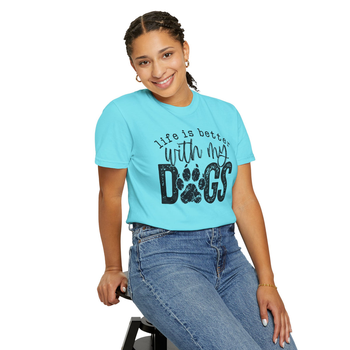 Life Is Better With My Dogs, Distressed - Comfort Colors | Trendy Women's and Men's T-Shirt. Direct to Garment. Printed & Shipped in the USA. Unisex Sizes.