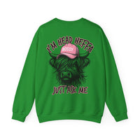 Head Heffa Highland Cow, Front & Back Print – Gildan Heavy Blend | Trendy Women’s Soft Sweatshirt. Direct to Garment. Printed & Shipped in the USA. Unisex Sizes.