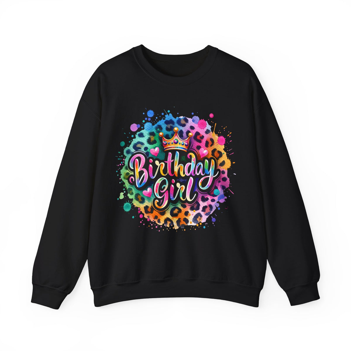 Birthday Girl, Neon Leopard – Gildan Heavy Blend | Trendy Women’s Soft Sweatshirt. Direct to Garment. Printed & Shipped in the USA. Unisex Sizes.