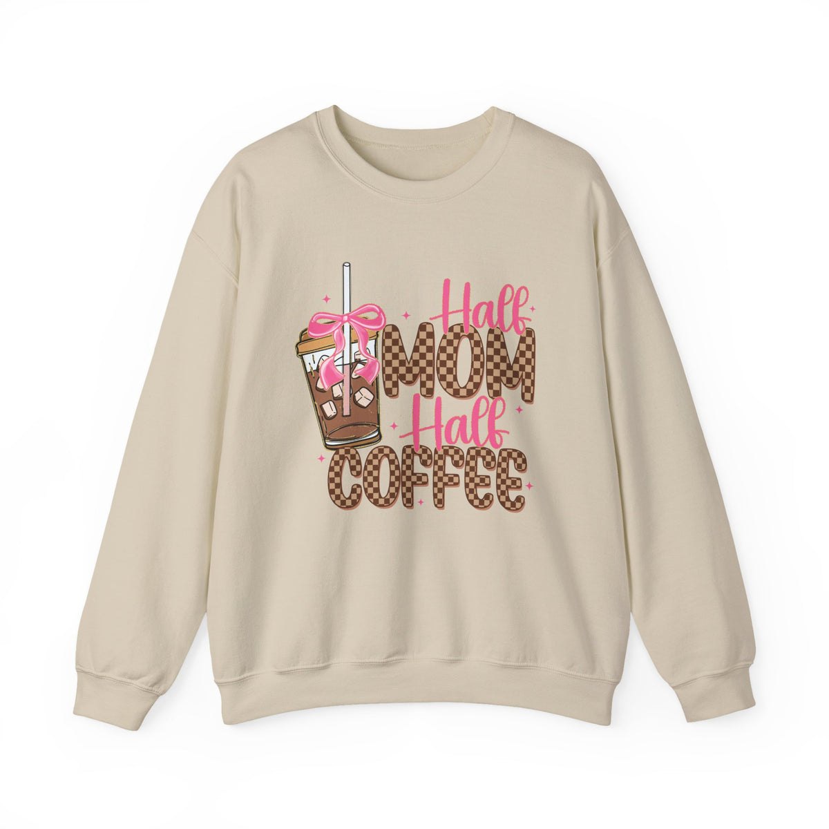 Half Mom Half Coffee, Cute Leopard Print Coffee Design – Gildan Heavy Blend | Trendy Women’s Soft Sweatshirt. Direct to Garment. Printed & Shipped in the USA. Unisex Sizes.