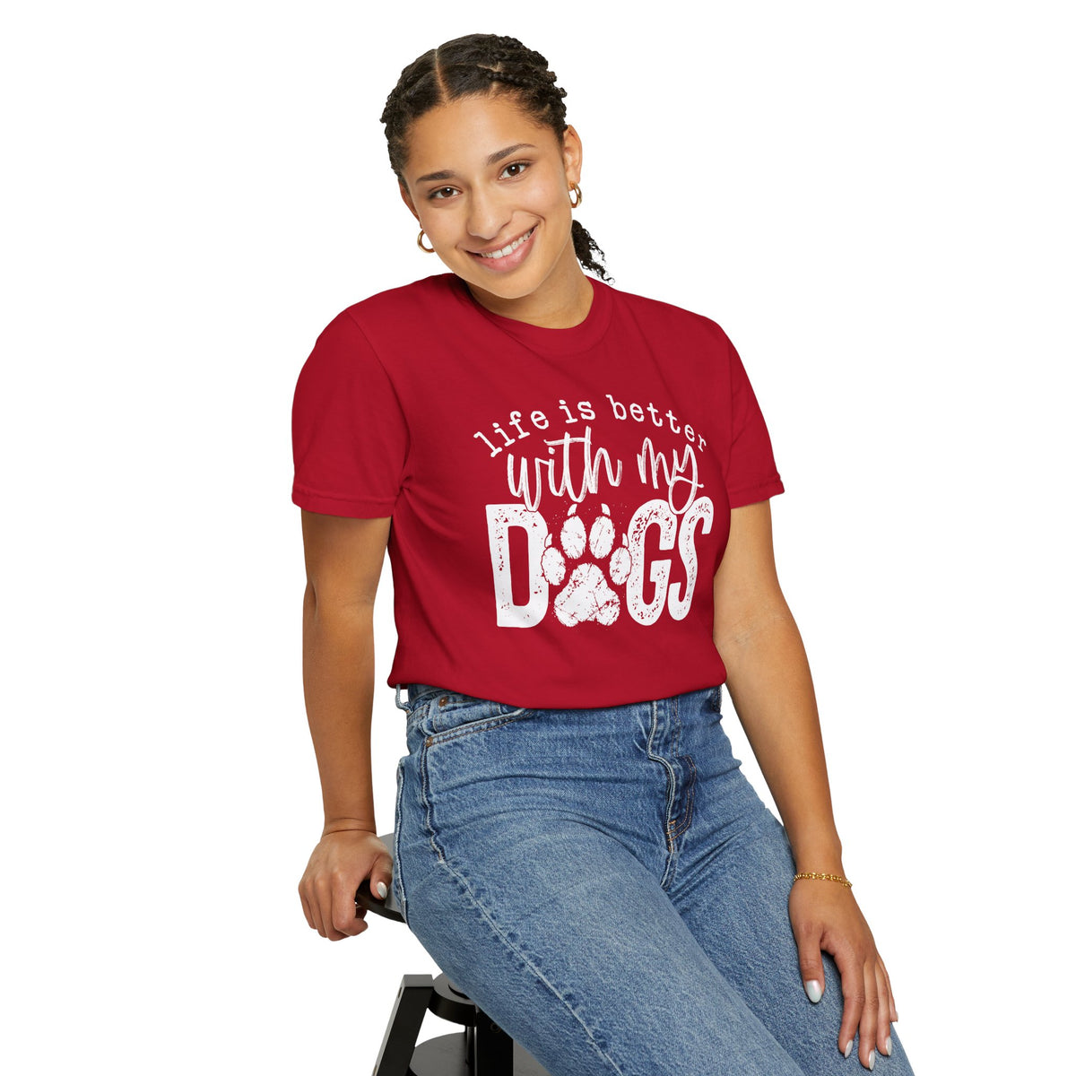 Life Is Better With My Dogs, Distressed - Comfort Colors | Trendy Women's and Men's T-Shirt. Direct to Garment. Printed & Shipped in the USA. Unisex Sizes.