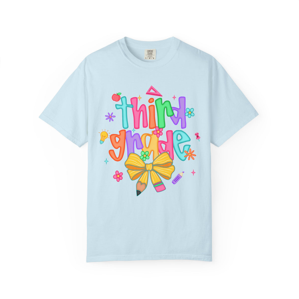 Coquette Third Grade Pencil Bow - Comfort Colors | Trendy Women's T-Shirt. Direct to Garment. Printed & Shipped in the USA. Unisex Sizes.