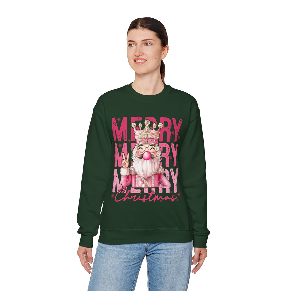 Merry Christmas - Cute Pink Bubblegum Nutcracker – Gildan Heavy Blend | Trendy Women’s Soft Sweatshirt. Direct to Garment. Printed & Shipped in the USA. Unisex Sizes.