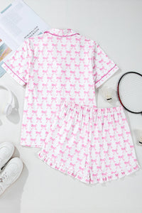 Millie Pink and White Bow Ruffled Shorts 2pc Pajama Set