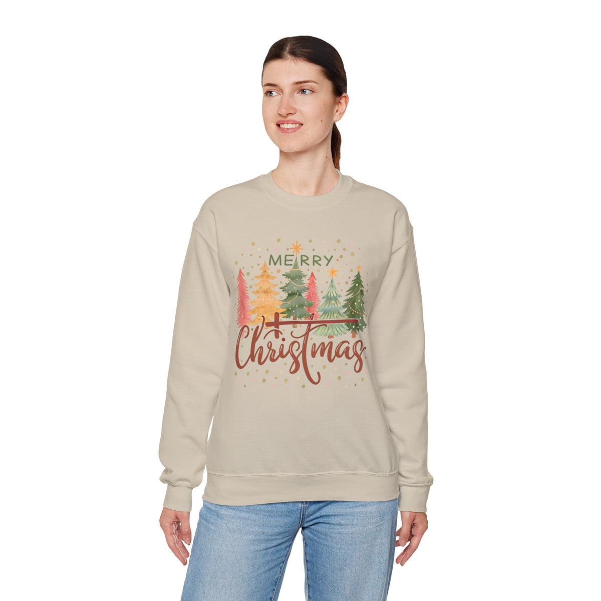 Merry ChrisTmas - Christian Faith – Gildan Heavy Blend | Trendy Women’s Soft Sweatshirt. Direct to Garment. Printed & Shipped in the USA. Unisex Sizes.