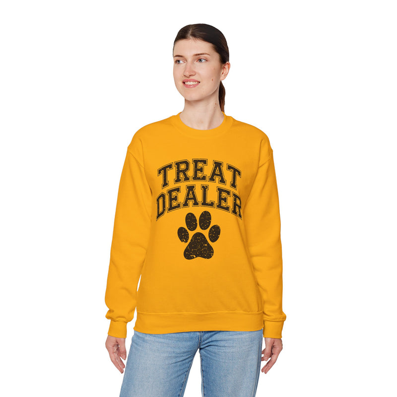 Treat Dealer, Dog Lover – Gildan Heavy Blend | Trendy Men's and Women’s Soft Sweatshirt. Direct to Garment. Printed & Shipped in the USA. Unisex Sizes.
