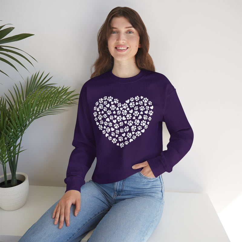 Dog Paw Heart – Gildan Heavy Blend | Trendy Women’s Soft Sweatshirt. Direct to Garment. Printed & Shipped in the USA. Unisex Sizes.