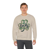 Lucky Shamrock Faux Knit – Gildan Heavy Blend | Trendy Men's and Women’s Soft Sweatshirt. Direct to Garment. Printed & Shipped in the USA. Unisex Sizes.