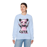 Cute But Feral, Possum in Pink Bibs – Gildan Heavy Blend | Trendy Women’s Soft Sweatshirt. Direct to Garment. Printed & Shipped in the USA. Unisex Sizes.