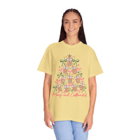 Merry and Caffeinated Iced Coffee Christmas Tree - Comfort Colors | Trendy Women's T-Shirt. Direct to Garment. Printed & Shipped in the USA. Unisex Sizes.